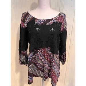 Vintage America Blues Black Lace Sleeve Blouse Large